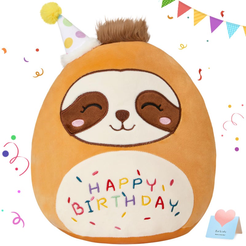 CozyWorld 15" Birthday Sloth Plush Stuffed Animals Original Cute Sloth Plushie Large Cuddle Pillow Happy Birthday Gift for Kids Boys Girls - Image 1