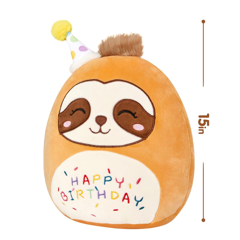 CozyWorld 15" Birthday Sloth Plush Stuffed Animals Original Cute Sloth Plushie Large Cuddle Pillow Happy Birthday Gift for Kids Boys Girls - Image 2