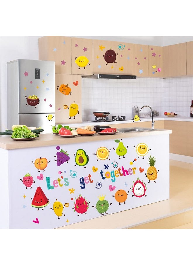 Decalsweet - Cartoon Fruit Party Wall Decals Orange Strawberry Food Wall Stickers for Kids Kitchen Dining Room Bedroom Classroom Wall Decor - Image 1