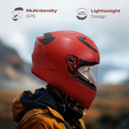 STUDDS Raider Street ISI Certified Full Face Helmet for Men and Women with Clear Visor (Red - L) - Image 2
