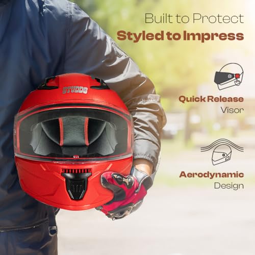 STUDDS Raider Street ISI Certified Full Face Helmet for Men and Women with Clear Visor (Red - L) - Image 3