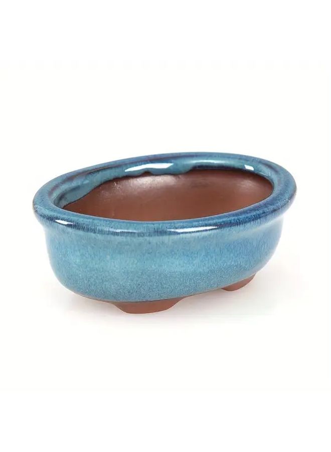 قطعة واحدة من أصيص عصاري على طراز الآرت ديكو، بيضاوي الشكل، من السيراميك المصغر باللونين الأزرق والبني المنقط، مع فتحات تصريف، متين للاستخدام الداخلي والخارجي، مناسب لحفلات الزفاف والمنزل والمكتب، أصيص زينة لوضع العصاري على الطاولة. - Image 1
