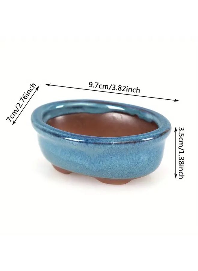 قطعة واحدة من أصيص عصاري على طراز الآرت ديكو، بيضاوي الشكل، من السيراميك المصغر باللونين الأزرق والبني المنقط، مع فتحات تصريف، متين للاستخدام الداخلي والخارجي، مناسب لحفلات الزفاف والمنزل والمكتب، أصيص زينة لوضع العصاري على الطاولة. - Image 2