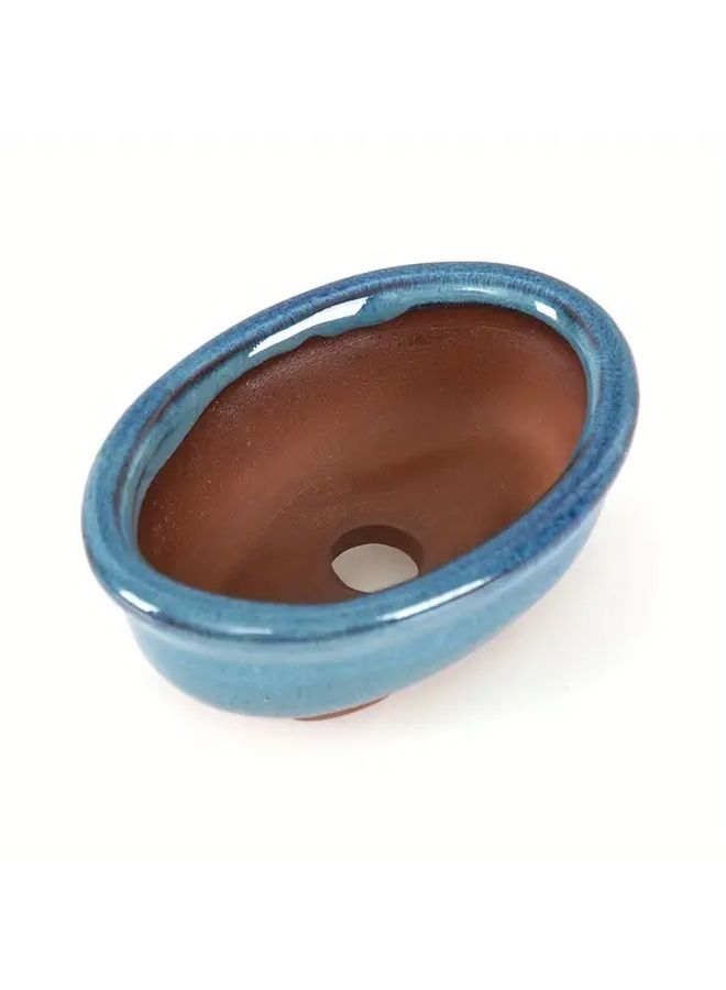 قطعة واحدة من أصيص عصاري على طراز الآرت ديكو، بيضاوي الشكل، من السيراميك المصغر باللونين الأزرق والبني المنقط، مع فتحات تصريف، متين للاستخدام الداخلي والخارجي، مناسب لحفلات الزفاف والمنزل والمكتب، أصيص زينة لوضع العصاري على الطاولة. - Image 5