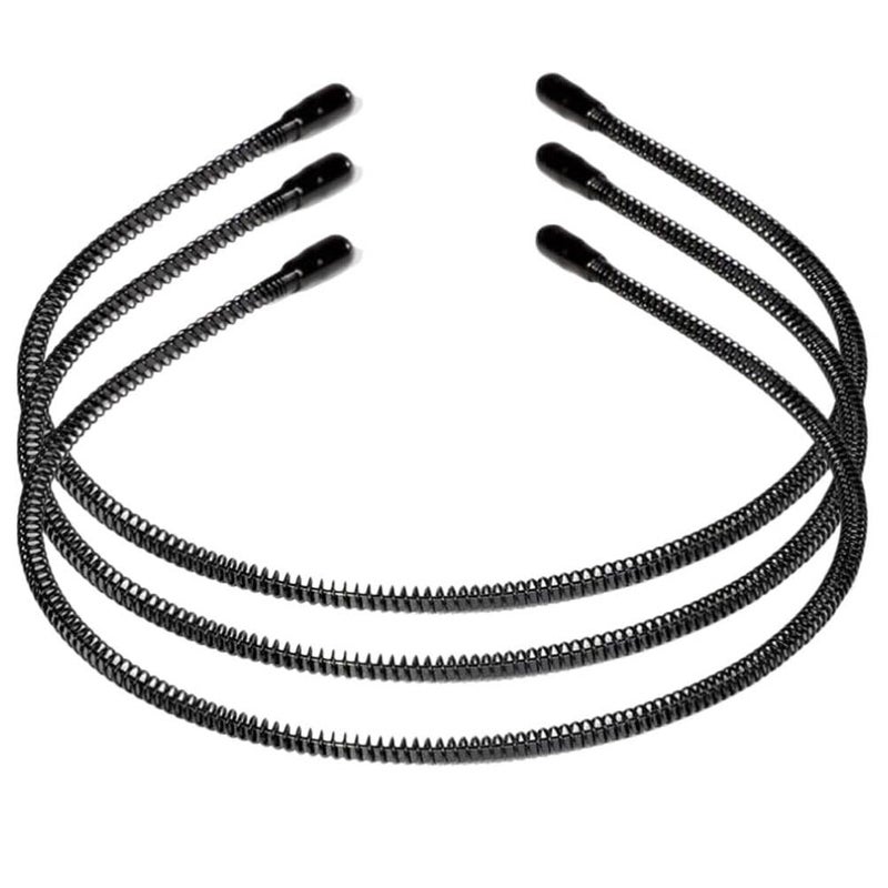 Lurrose 3Pcs Metal Headbands Wavy Hairband Spring Hair Hoops Black Unisex Head Band Spring Wavy Nonslip Men Women Sports Headwear