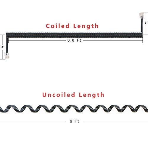 Pasow Telephone Handset Coil Cord Phone Reciever RJ9 Coiled Cable,Coiled Length 0.8 to 6 feet Uncoiled (Black) - Image 3