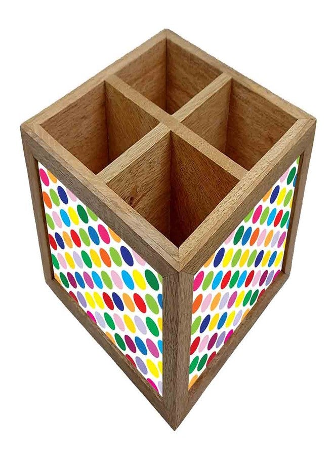 Nutcase Wooden Cutlery Stand Holder Silverware Caddy Spoons Forks Knives Organizer for Dining Table & Kitchen -Made in India-Spoons NOT Included - Colorful Dots - Image 2