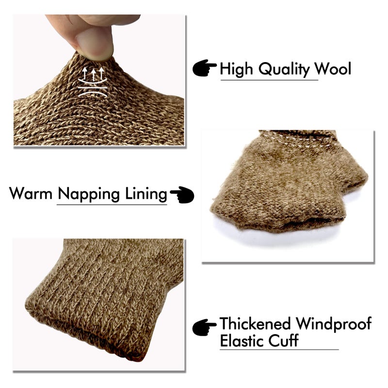 Riverruns Wool Fingerless Gloves for Men Women, Anti-Slip with Grip Print, Thermal & Soft Winter Fingerless Knitted Gloves for Cold Weather, Hunting Fishing Hiking Kayaking (Coffee, S/M) - Image 2