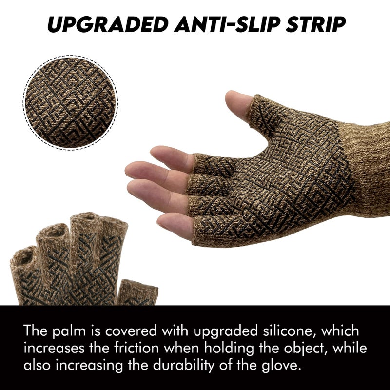 Riverruns Wool Fingerless Gloves for Men Women, Anti-Slip with Grip Print, Thermal & Soft Winter Fingerless Knitted Gloves for Cold Weather, Hunting Fishing Hiking Kayaking (Coffee, S/M) - Image 3