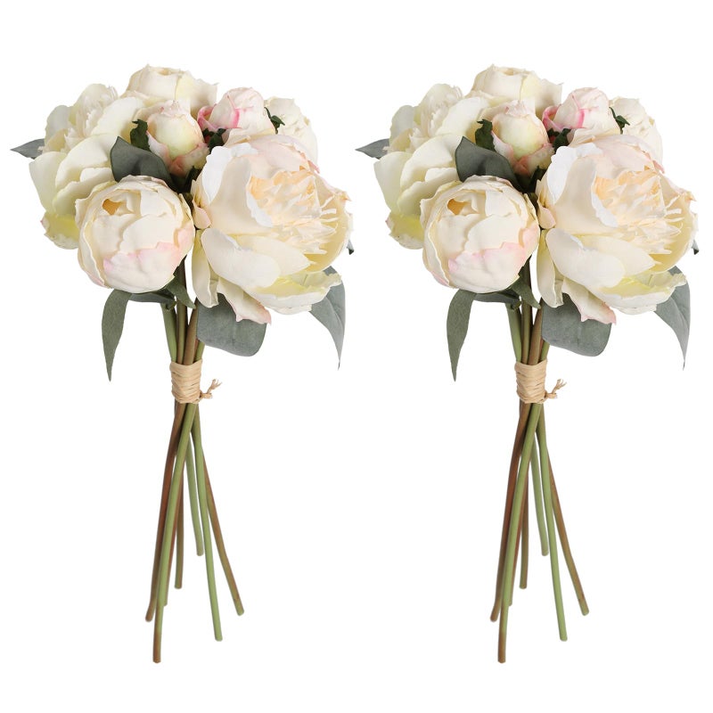 ICBOX White Artificial Peonies 2 Bouquets Silk Flowers 14Heads Vintage White Fake Flowers Faux Peony Flowers for Flower Arrangements Artificial Centerpiece Home Table Dining Room Decor (Ivory White) - Image 1