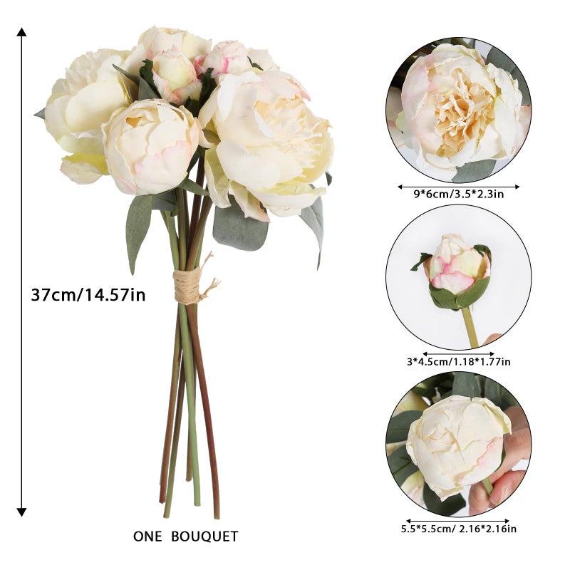 ICBOX White Artificial Peonies 2 Bouquets Silk Flowers 14Heads Vintage White Fake Flowers Faux Peony Flowers for Flower Arrangements Artificial Centerpiece Home Table Dining Room Decor (Ivory White) - Image 3