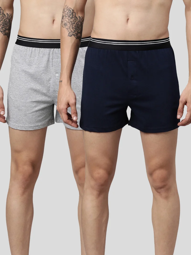 Joven Men Solid Pure Cotton Boxers Pack Of 2