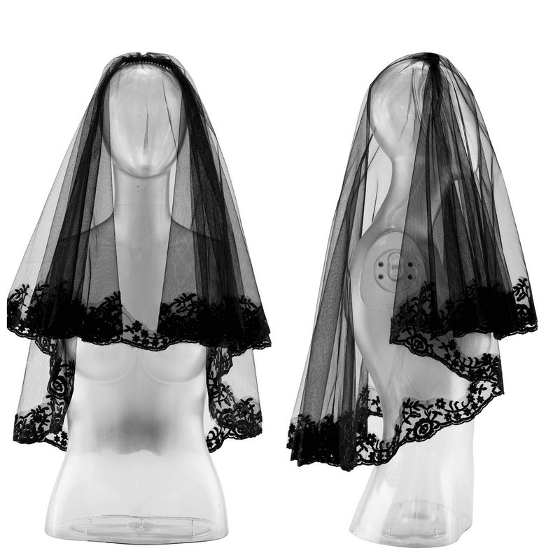 Ayliss Women Mesh Veils Black Bridal Birdcage Short Wedding Face Veil with Clip Tulle Gothic Bride Cosplay Halloween Costume(Length Black Lace #1) - Image 3