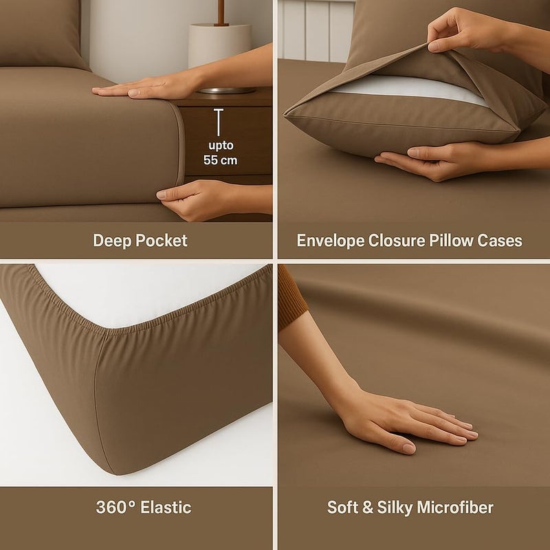 Amali  3 piece Polycotton Bed Sheet QUEEN size (W160xL200+35) cm 1 Fitted Sheet and 2 Standard Pillowcases Soft, Breathable & Durable Fabric for Home Use - Image 4