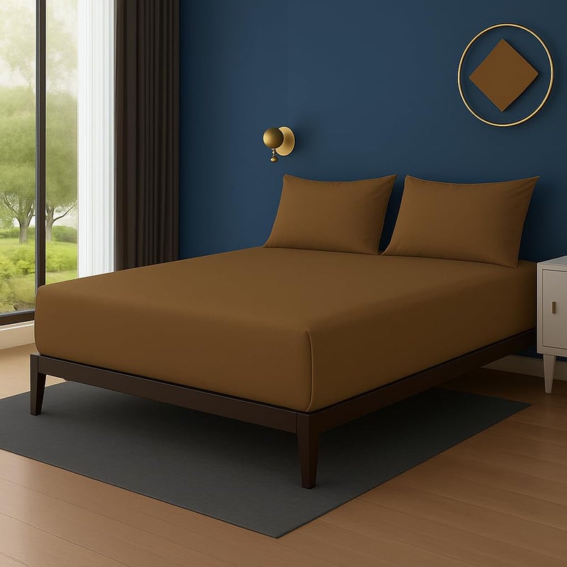 Amali  3 piece Polycotton Bed Sheet QUEEN size (W160xL200+35) cm 1 Fitted Sheet and 2 Standard Pillowcases Soft, Breathable & Durable Fabric for Home Use - Image 2