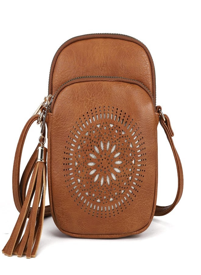 AFKOMST Small Crossbody Bag and Boho Cell Phone Purse for Women,Faux Leather Shoulder Handbag with Tassel,Triple Zip - Image 1