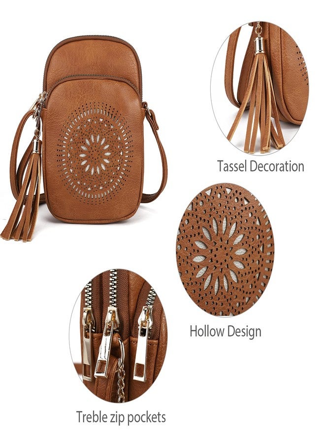 AFKOMST Small Crossbody Bag and Boho Cell Phone Purse for Women,Faux Leather Shoulder Handbag with Tassel,Triple Zip - Image 4