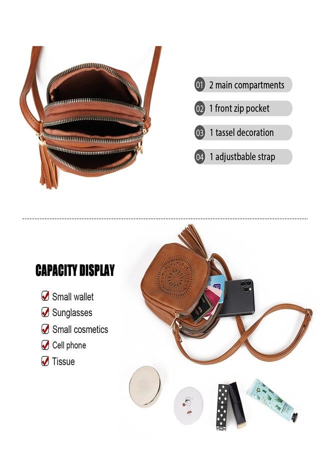 AFKOMST Small Crossbody Bag and Boho Cell Phone Purse for Women,Faux Leather Shoulder Handbag with Tassel,Triple Zip - Image 5