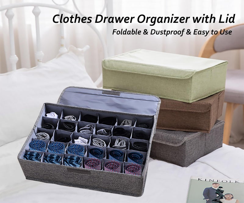 AARAINBOW 2 Packs Underwear Socks Ties Storage Organizer with Lids Foldable Closet Drawer Organizer 60 Cells, Fabric Wardrobe Divider Storage Boxes for Scarves and Lingerie (30 Cell, 2 Gray) - Image 5