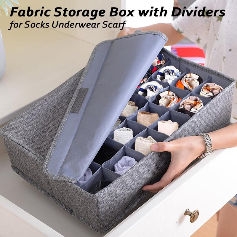 AARAINBOW 2 Packs Underwear Socks Ties Storage Organizer with Lids Foldable Closet Drawer Organizer 60 Cells, Fabric Wardrobe Divider Storage Boxes for Scarves and Lingerie (30 Cell, 2 Gray) - Image 4