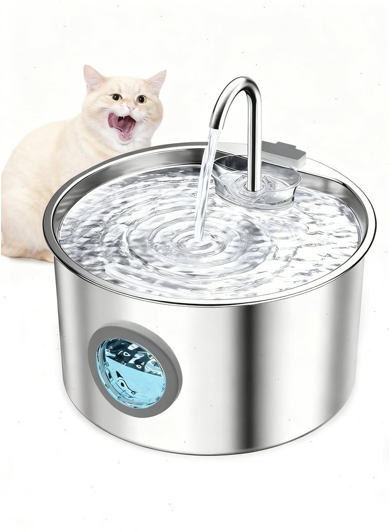 نافورة قطط من الفولاذ المقاوم للصدأ، موزع مياه للقطط والكلاب، نافورة مياه قطط هادئة مع فلتر، نافورة شرب متينة مناسبة للقطط والكلاب الصغيرة - Image 1