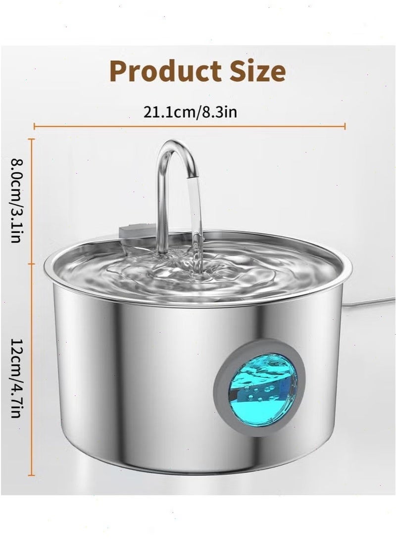 نافورة قطط من الفولاذ المقاوم للصدأ، موزع مياه للقطط والكلاب، نافورة مياه قطط هادئة مع فلتر، نافورة شرب متينة مناسبة للقطط والكلاب الصغيرة - Image 2