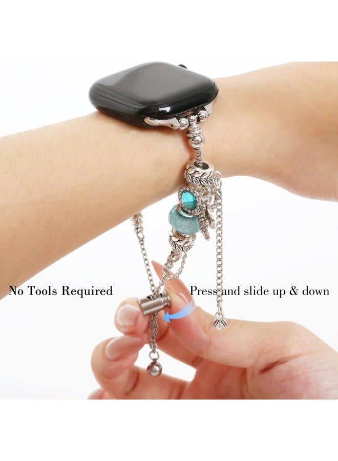 INSYOHO Bling Band Compatible with Apple Watch 38mm 40mm 41mm 42mm for Women, Sparkly Charm Bracelet Band with Adjustable Chain for iWatch Series 10 9 8 7 6 5 4 3 2 1 SE Ultra, Silver-Blue - Image 3