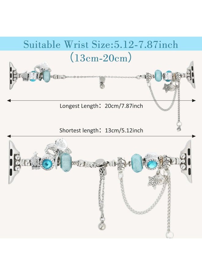 INSYOHO Bling Band Compatible with Apple Watch 38mm 40mm 41mm 42mm for Women, Sparkly Charm Bracelet Band with Adjustable Chain for iWatch Series 10 9 8 7 6 5 4 3 2 1 SE Ultra, Silver-Blue - Image 5