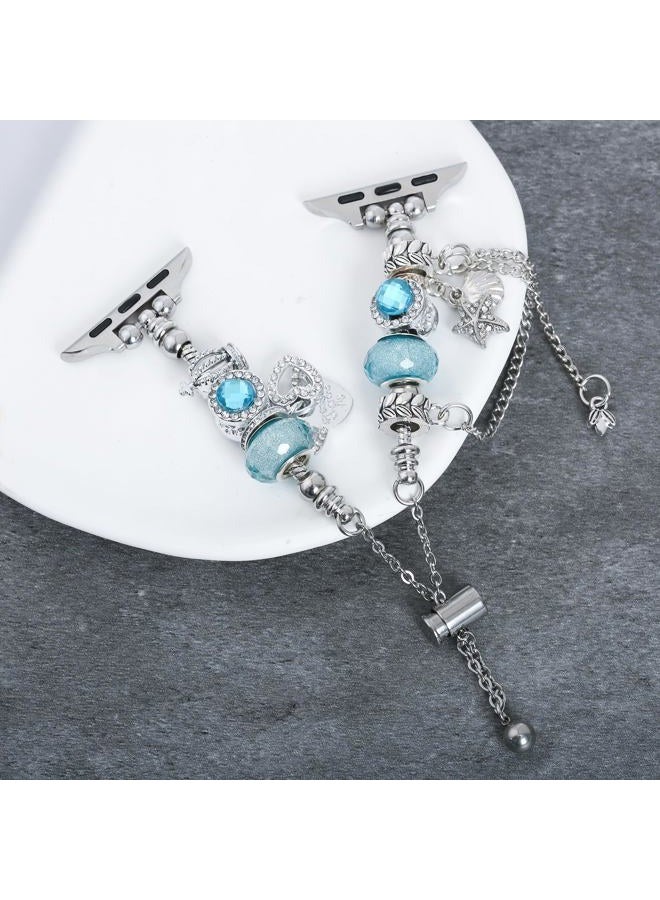 INSYOHO Bling Band Compatible with Apple Watch 38mm 40mm 41mm 42mm for Women, Sparkly Charm Bracelet Band with Adjustable Chain for iWatch Series 10 9 8 7 6 5 4 3 2 1 SE Ultra, Silver-Blue - Image 2