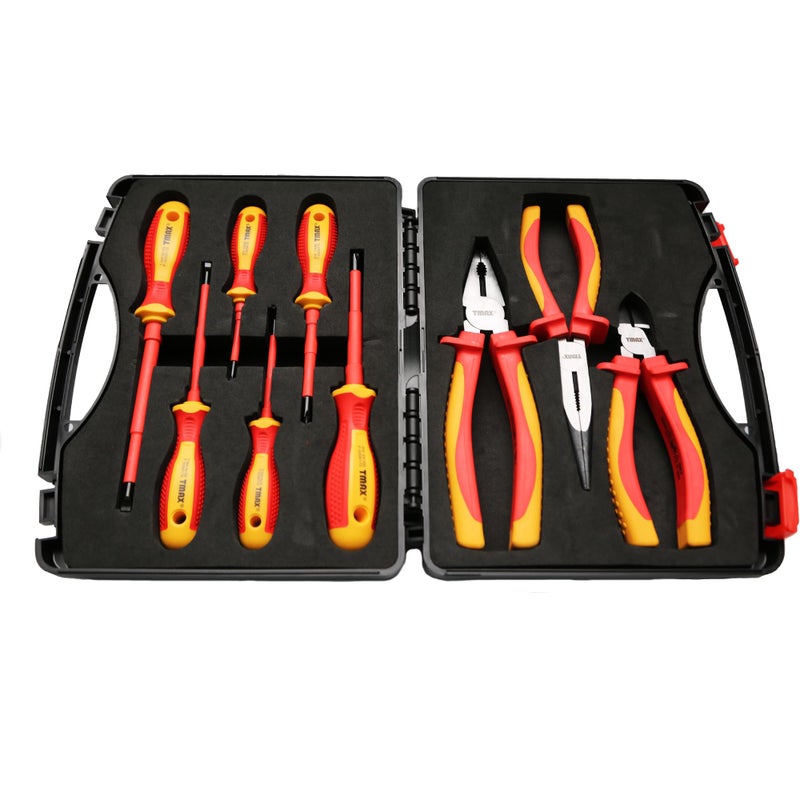 T-MAX TMAX 9 pc 1000V VDE Insulated Electrician Tool Set with Pliers 8 Inch Linesman 8 Inch LongNose and 6 Inch Diagonal Screwdriver Set - Image 2