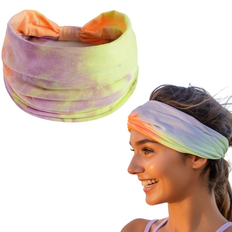 XFYT Super Soft Tie-Dye Yoga Boho Chic Hair Bands |Stylish Stretch Microfibre high Sweat absorbtion Head Band for Women Girls Workout Sports Fitness Gym (Lemon Pink) - Image 4