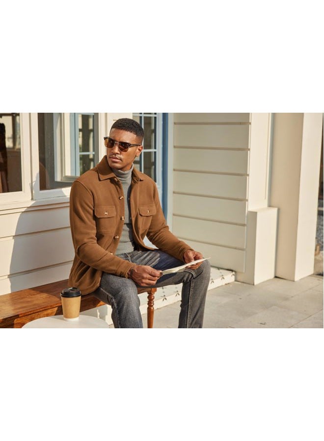 COOFANDY Men's Polar Fleece Shacket Long Sleeve Casual Button Down Shirt Jacket with Pockets, Camel, L - Image 4