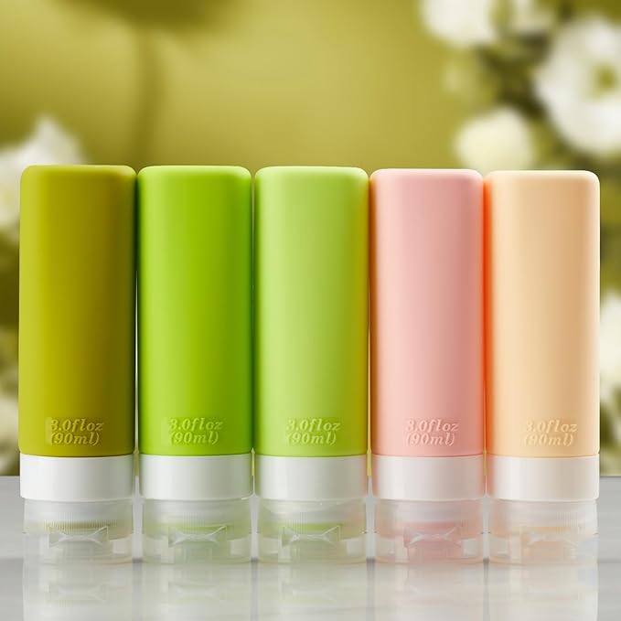 INSFIT Travel Bottles for Toiletries CAA Approved 3oz Travel Size Containers BPA Free Leak Proof Squeezable Silicone Tubes for Shampoo Conditioner Lotion Soap with Labels