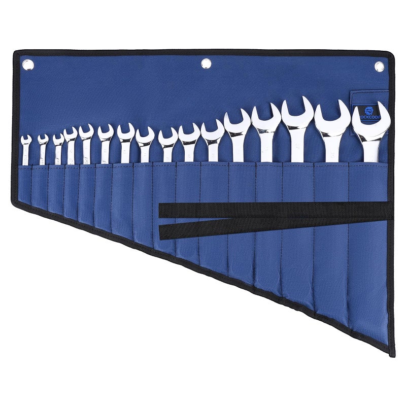 ROCKCOON 16 Pockets Wrench Roll Organizer, Rolled Tool Pouch Bag with Water Proof Oxford Cloth, Blue - Image 1