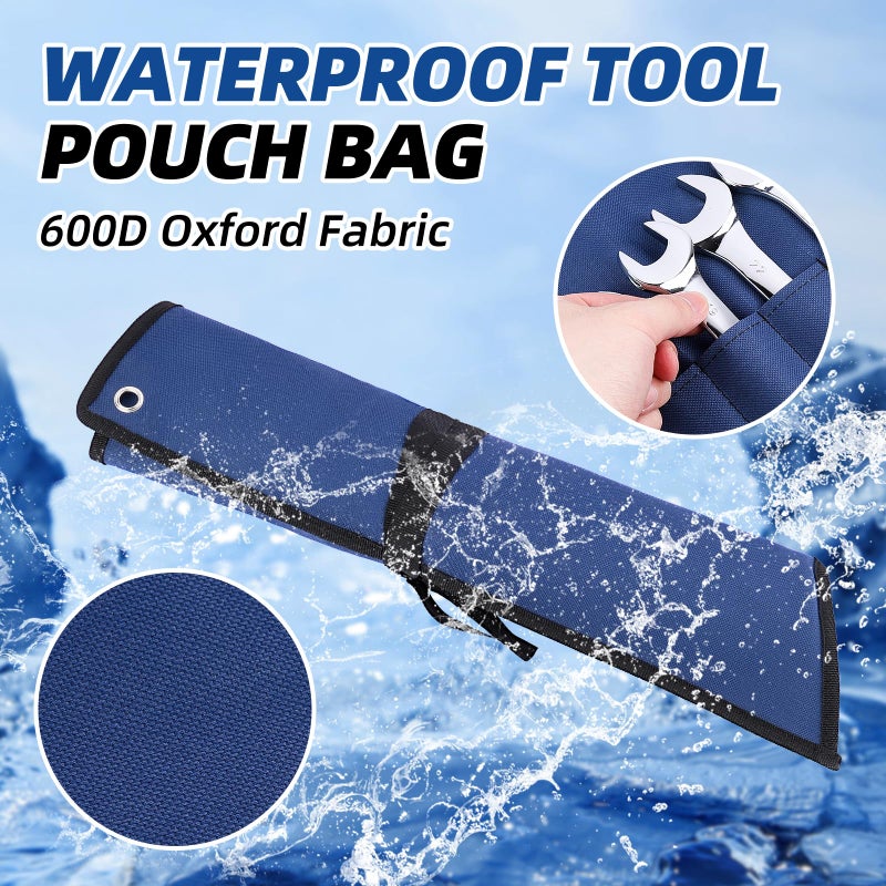 ROCKCOON 16 Pockets Wrench Roll Organizer, Rolled Tool Pouch Bag with Water Proof Oxford Cloth, Blue - Image 3