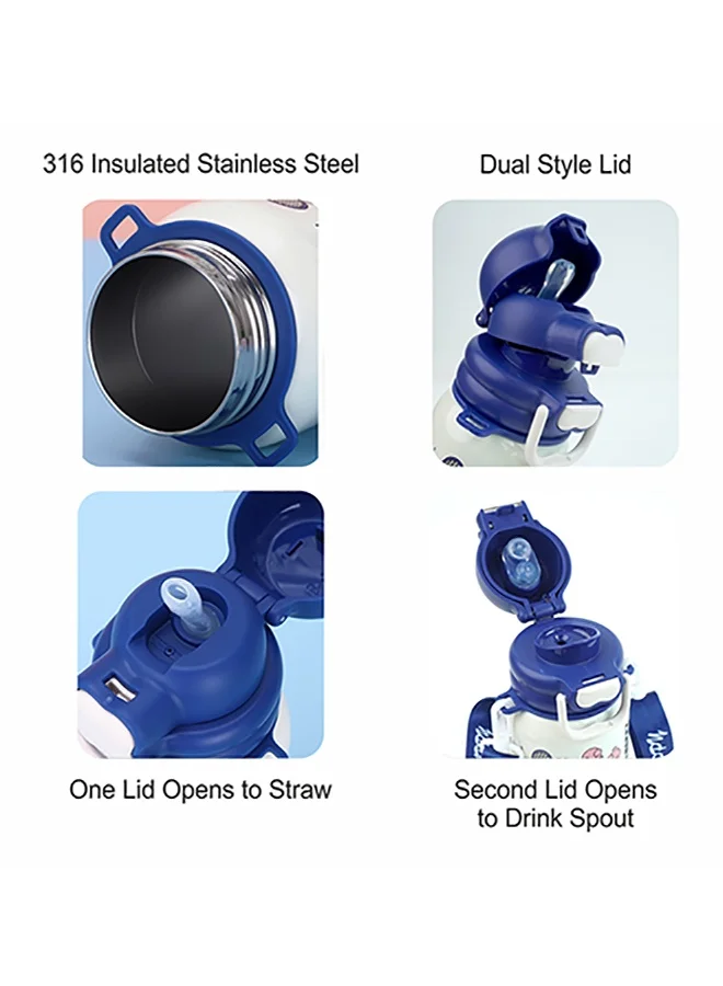 LITTLE SURPRISE BOX Little Surprise Box, Blue Happy Cartoon Stainless Steel kids Water Bottle, 500ml, 4yrs+