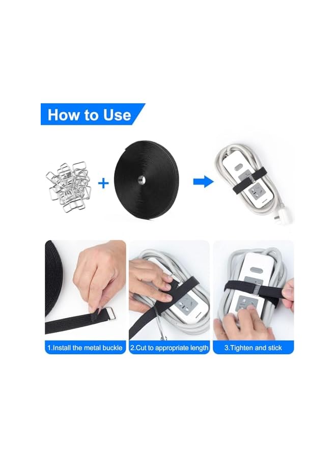 Green Tiger Adjustable Nylon Cable Straps, Cut-to-Length with 25 Metal Buckles, Black, 16.4ft - Image 4