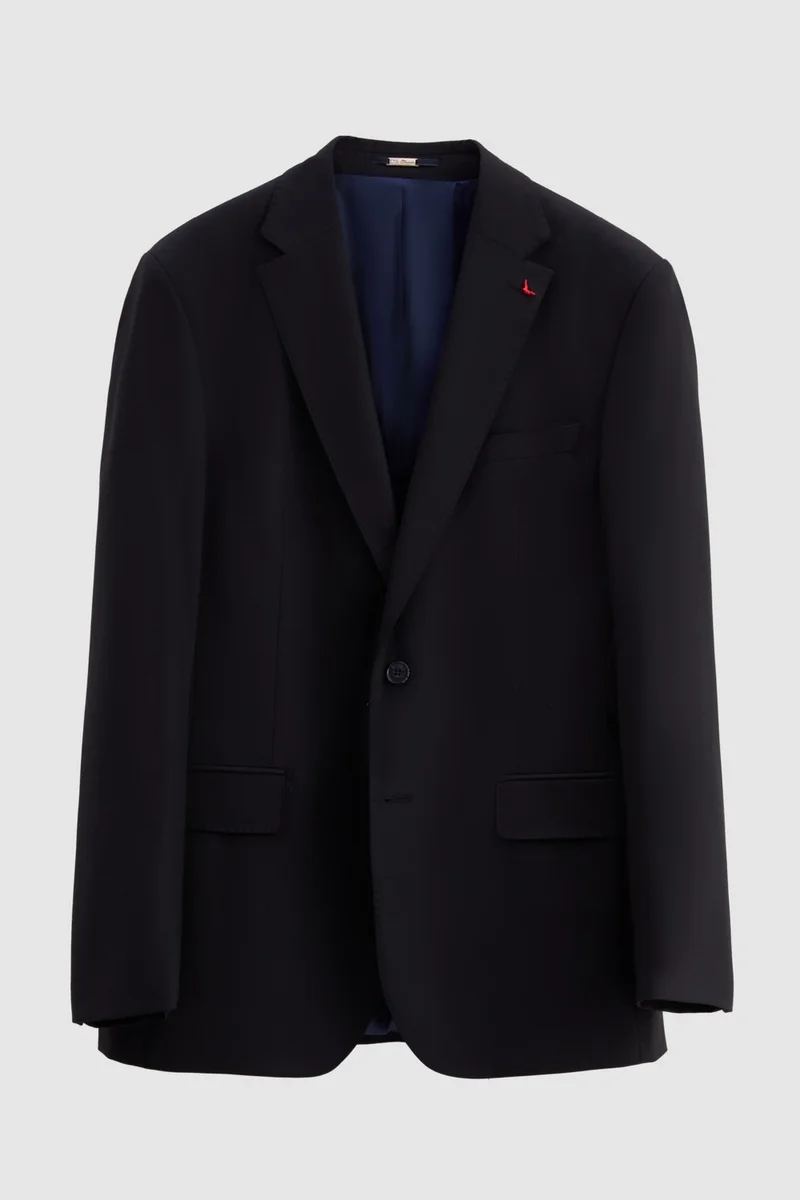 D'S DAMAT Ds Groom Slim Fit Navy Blue Plain Wool Travel Suit