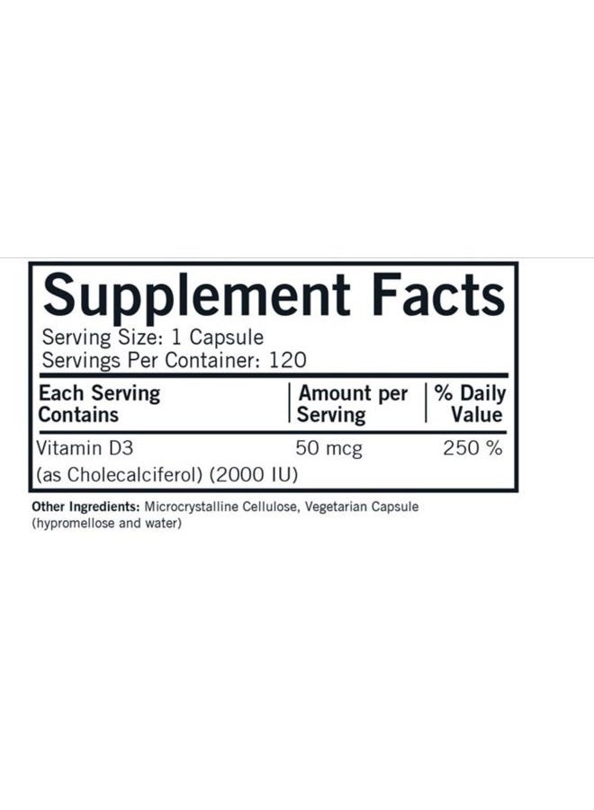Kirkman Vitamin D-3 2000 IU Capsules - Hypo - 120 ct - Image 2