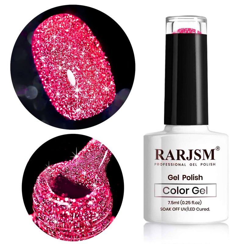 RARJSM Diamond Gel Nail Polish, Neon Hot Pink Nailpolish, Reflective Shiny Gel Polish, Spring Summer Gelpolish Colors for DIY Nail Art Design UV LED Cure Required RAR90 - Image 1