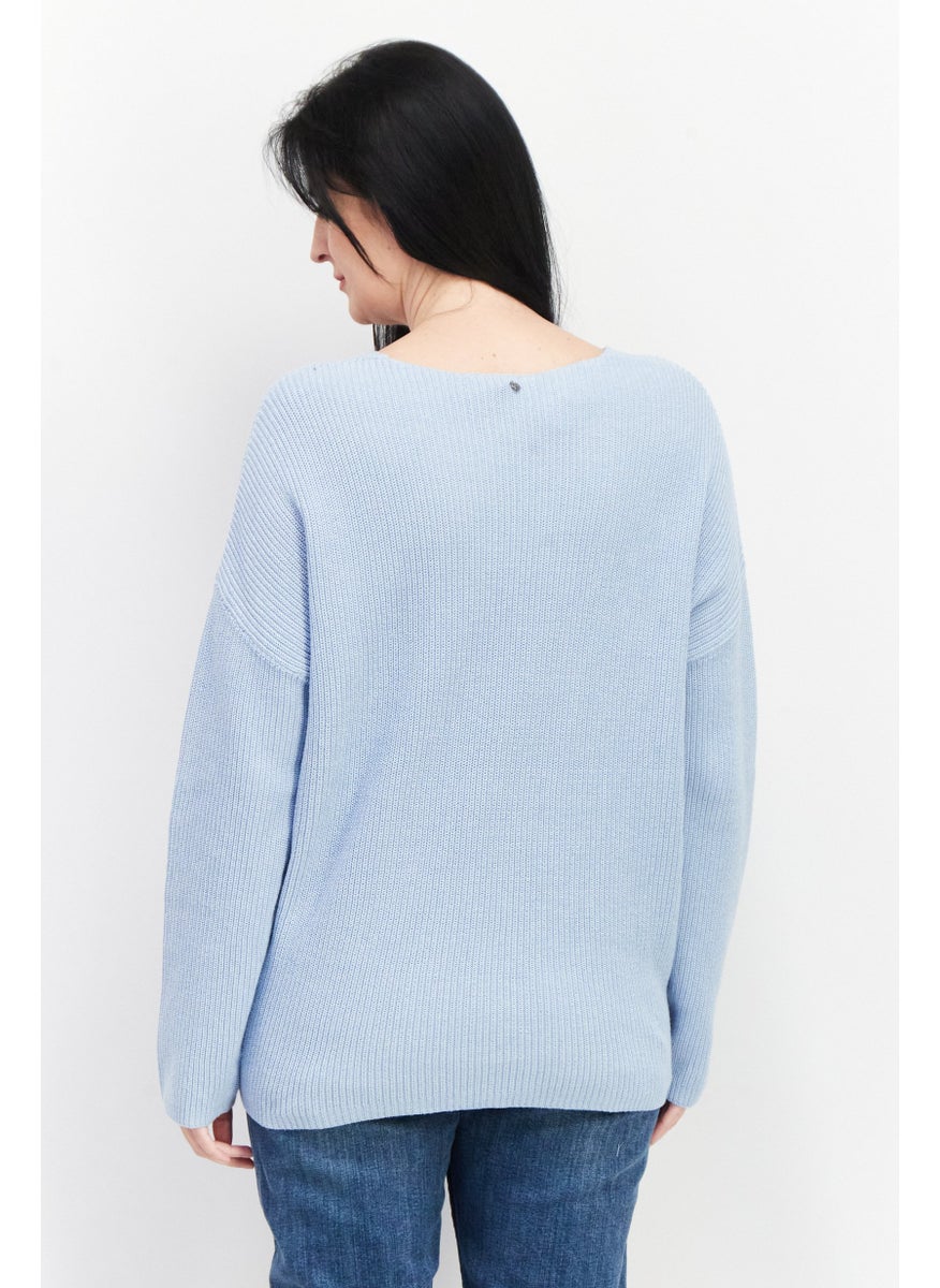 GERRY WEBER Women V Neck Long Sleeve Knitted Sweaters, Blue  - Image 4