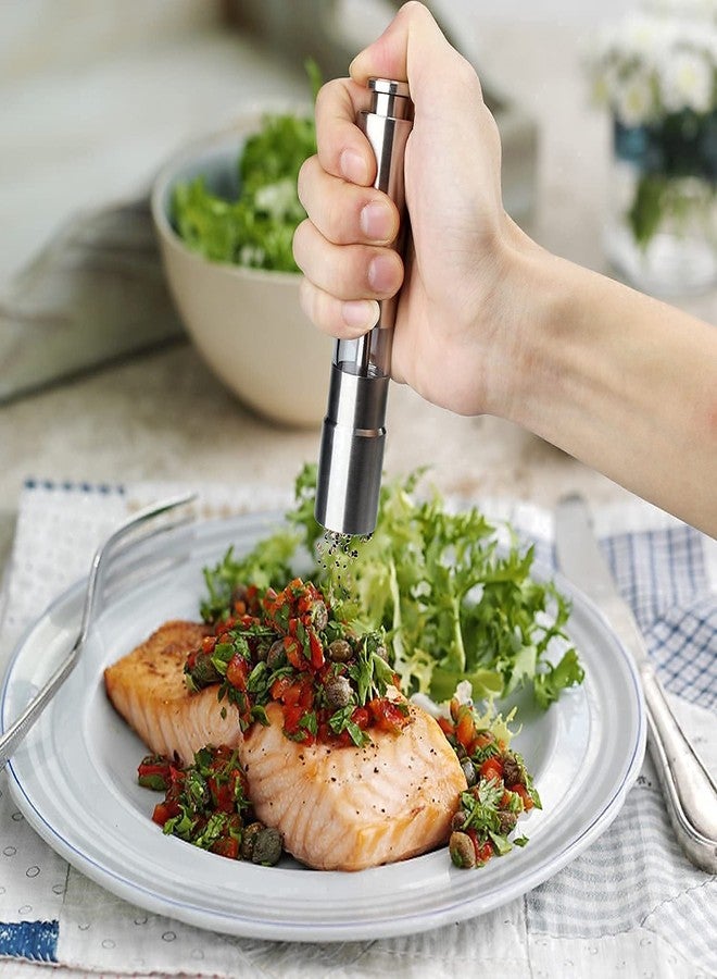 Dcloud Stainless Steel Thumb Presser Salt and Pepper Grinder Tall Salt and Pepper Mill Shakers with Adjustable Coarseness (Pack of 1,Silver Color) - Image 2