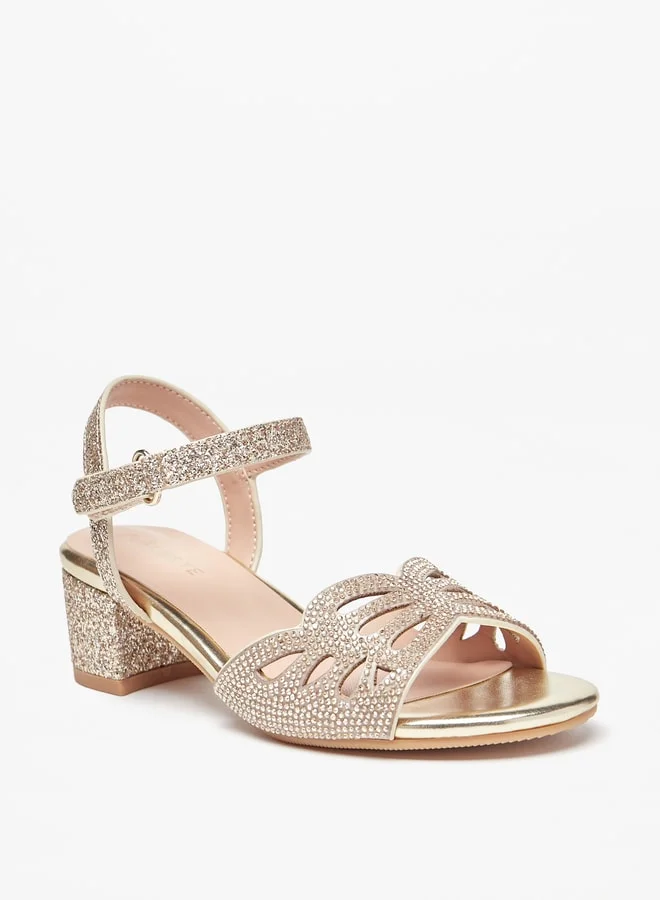 Celeste Girls' Embellished Block Heeled Sandals With Hook And Loop Closure