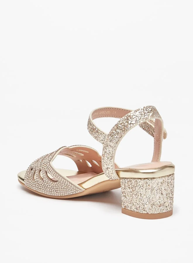 Celeste Girls' Embellished Block Heeled Sandals With Hook And Loop Closure