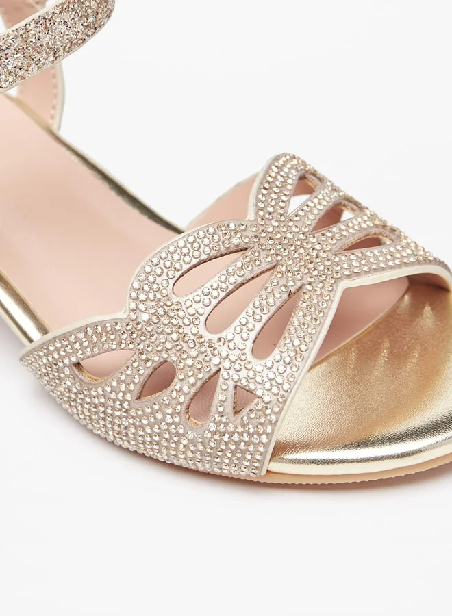 Celeste Girls' Embellished Block Heeled Sandals With Hook And Loop Closure