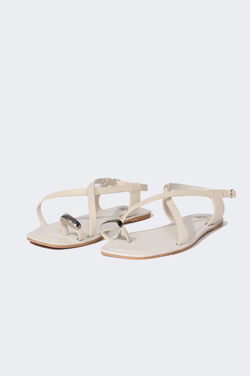 DeFacto White Woman Woman Stoned Flat Sole Faux Leather Sandals Casual - Image 1
