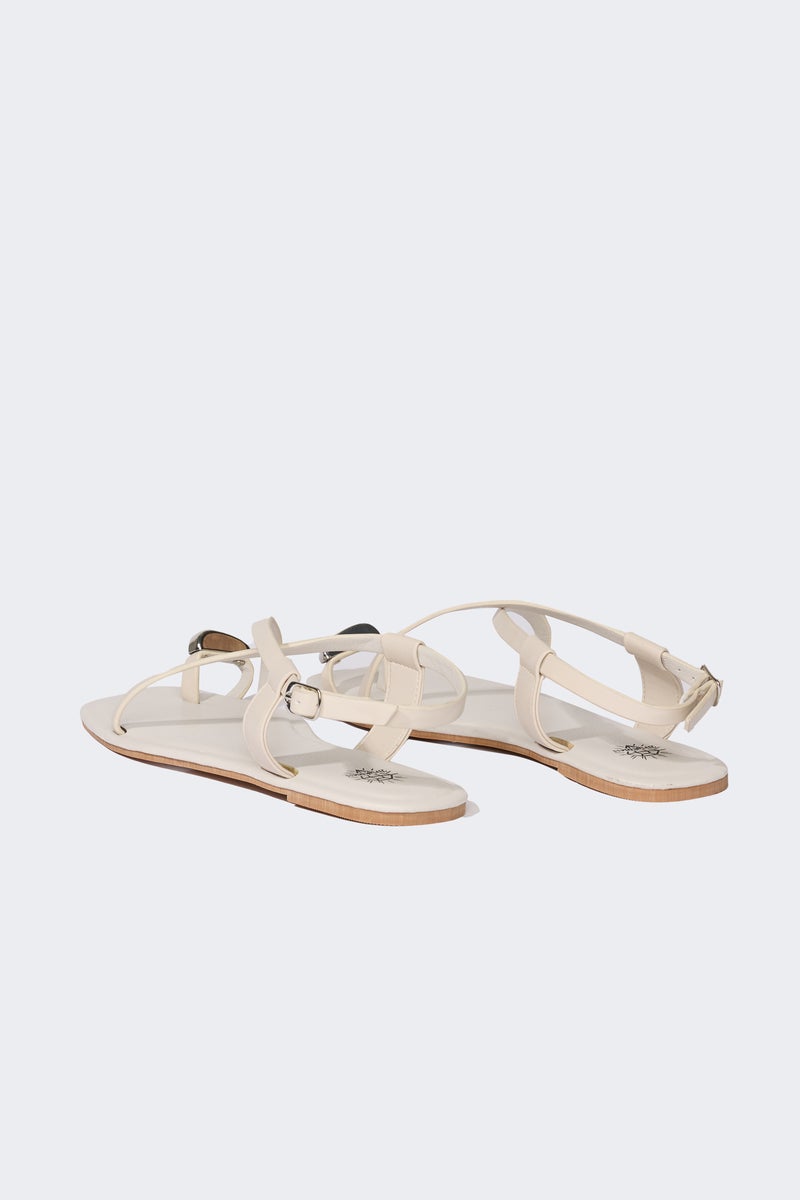 DeFacto White Woman Woman Stoned Flat Sole Faux Leather Sandals Casual - Image 3