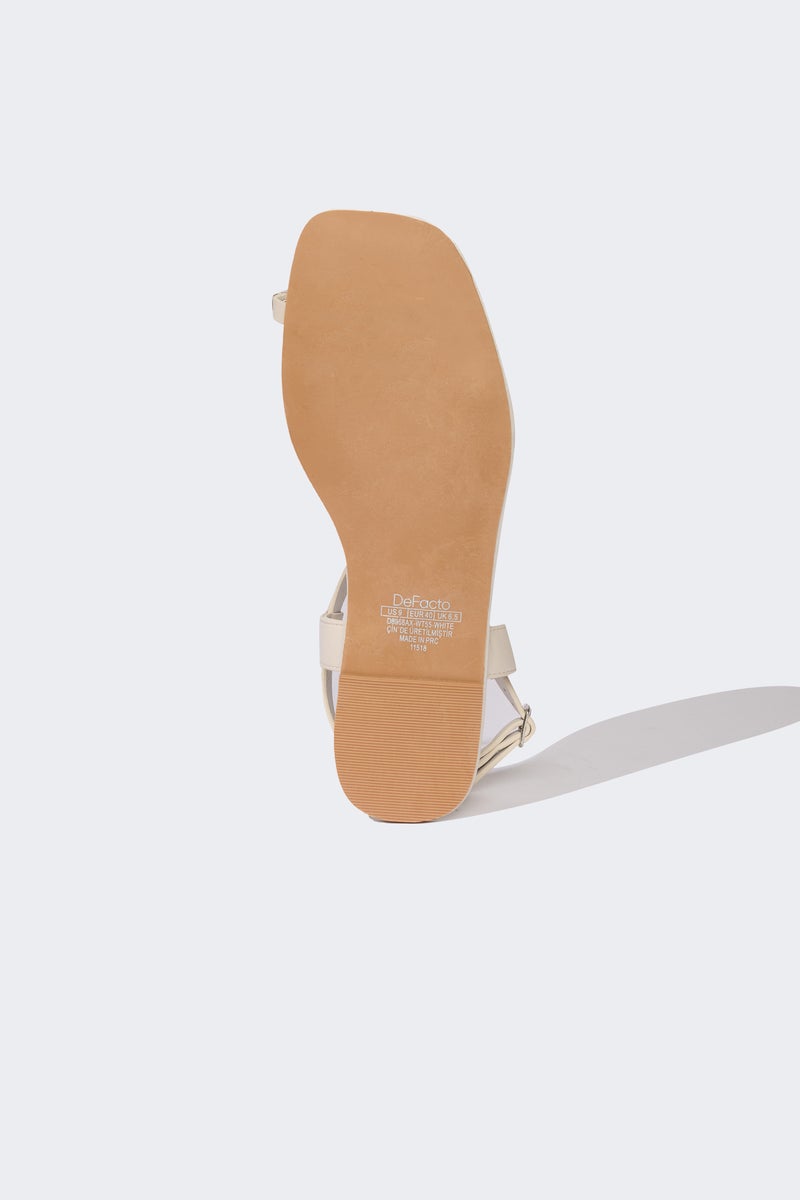 DeFacto White Woman Woman Stoned Flat Sole Faux Leather Sandals Casual - Image 4