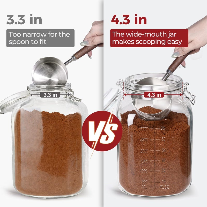 KTMAMA 1.1 Gallon Wide Mouth Glass Canisters with Airtight Lids & Measurement Marks (2-Pack) â€“ Includes 2 Measuring Scoops & Labels, Food Storage Jars for Flour, Sugar & Baking Supplies | BPA-Free - Image 4