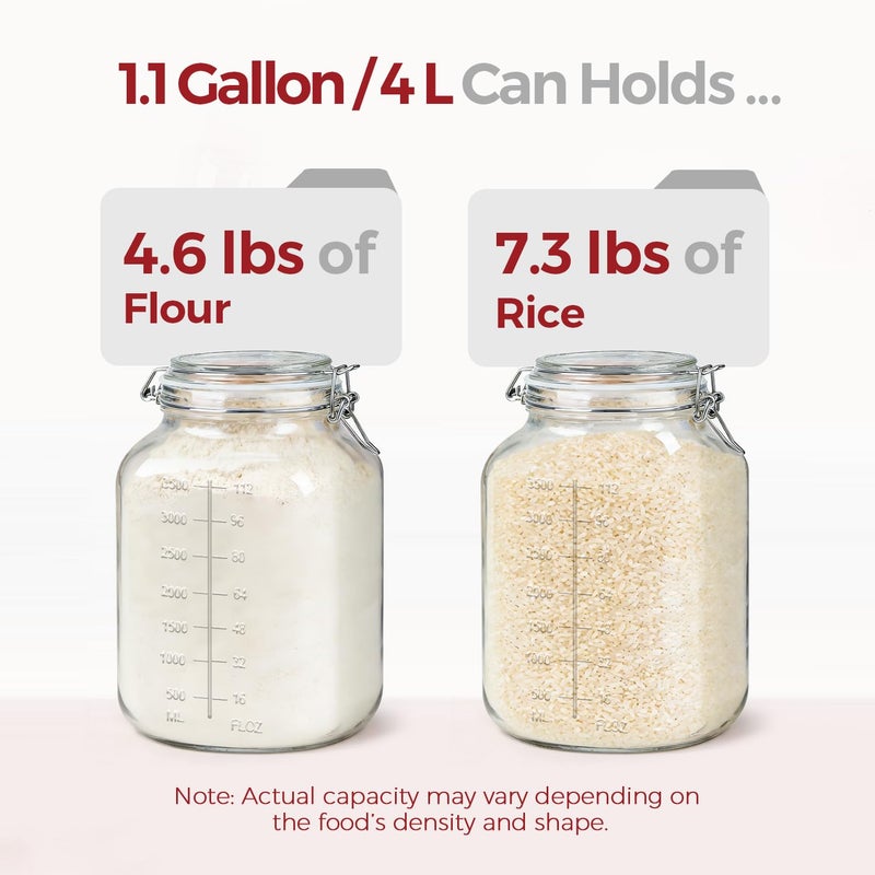 KTMAMA 1.1 Gallon Wide Mouth Glass Canisters with Airtight Lids & Measurement Marks (2-Pack) â€“ Includes 2 Measuring Scoops & Labels, Food Storage Jars for Flour, Sugar & Baking Supplies | BPA-Free - Image 3